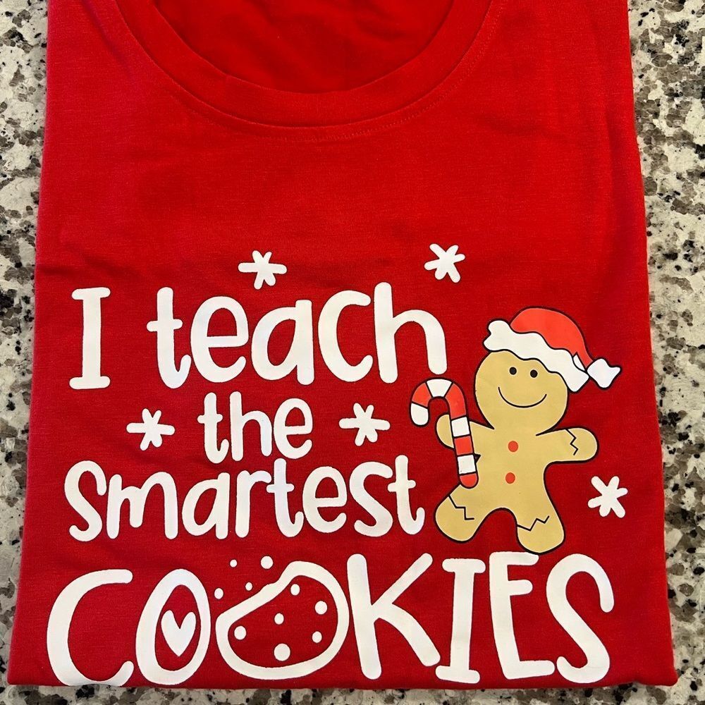 Red Christmas Graphic T-Shirt for Teacher - I Teach the Smartest Cookies